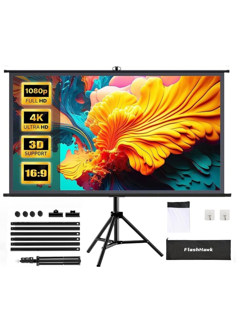 فلاشهوك شاشة عرض بروجكتر مقاس 120  بوصة 16:9 قابلة للطي متنقلة شاشة بروجكتر مع حامل وحقيبة حمل للمسرح المنزلي الداخلي والخارجي في الهواء الطلق في الفناء الخلفي للسينما - Image 1