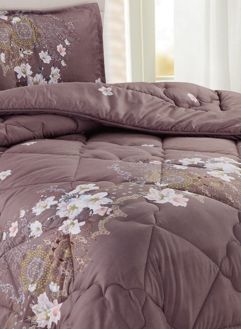 Moon Bed In A Bag Medium Filling King Size Comforter Set, 10 Pcs Floral Bedding Set Size 220 X 240 Cm with Comforter, Quilted Bed Skirt, Pillowcases, Cushion & Bedroom Slipper, Multicolor  - Image 4