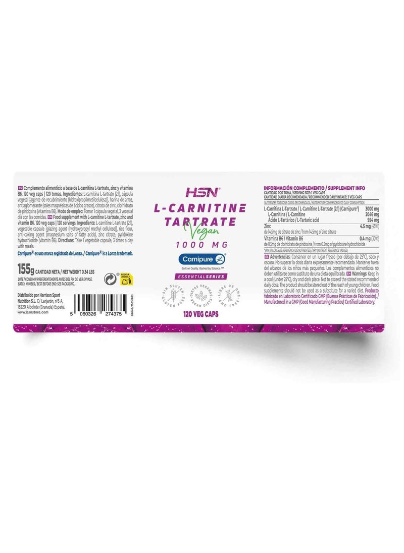 L-CARNITINE TARTRATE (Carnipure®) 1000mg - 120 veg caps