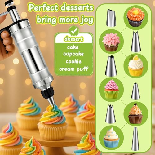 FANTEXY Dessert Decorating Syringe Set, Icing Piping Kit Stainless Steels Cake Decorating Tools 6 Piping Icing Nozzles Cupcake Decorating Kit - Image 2