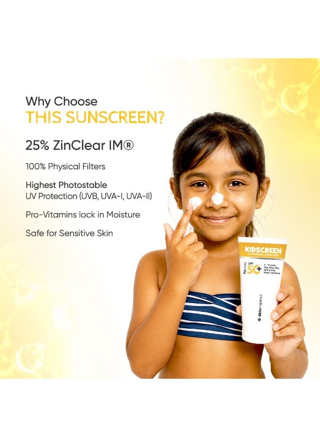 SkinInspired Kidscreen (2-18 yrs) 100% Mineral Sunscreen for Kids | SPF 50+ PA++++ | Broad Spectrum UVA & UVB Protection | Water & Sweat Resistant | Vitamin E & Pro Vitamin B5 | Non-Greasy | 50GM - Image 3