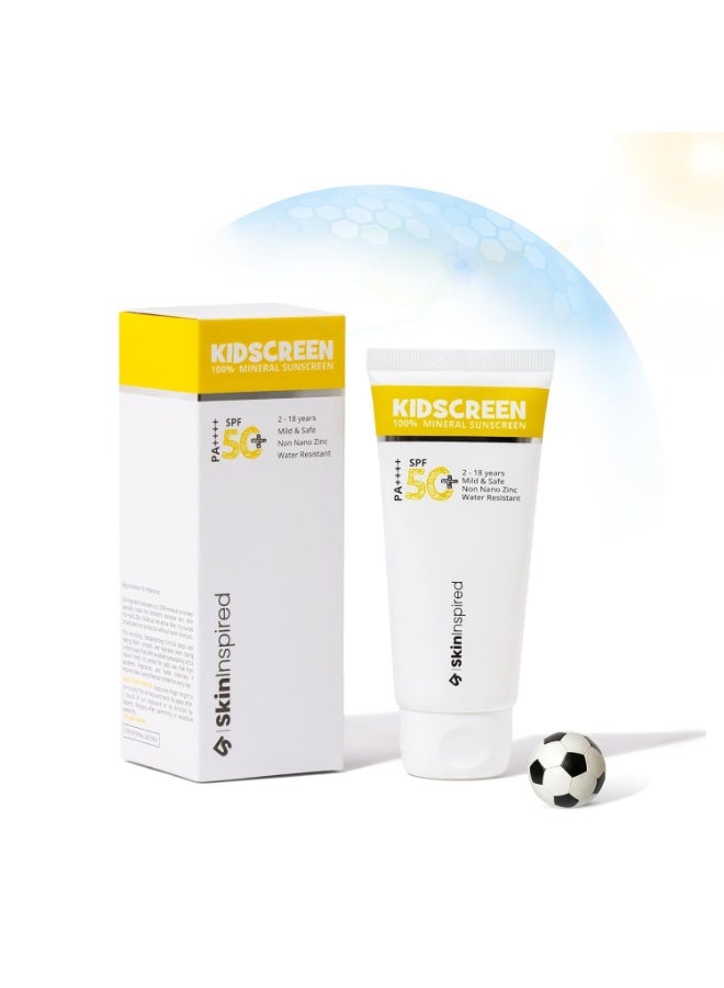 SkinInspired Kidscreen (2-18 yrs) 100% Mineral Sunscreen for Kids | SPF 50+ PA++++ | Broad Spectrum UVA & UVB Protection | Water & Sweat Resistant | Vitamin E & Pro Vitamin B5 | Non-Greasy | 50GM - Image 1