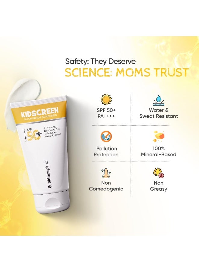 SkinInspired Kidscreen (2-18 yrs) 100% Mineral Sunscreen for Kids | SPF 50+ PA++++ | Broad Spectrum UVA & UVB Protection | Water & Sweat Resistant | Vitamin E & Pro Vitamin B5 | Non-Greasy | 50GM - Image 4