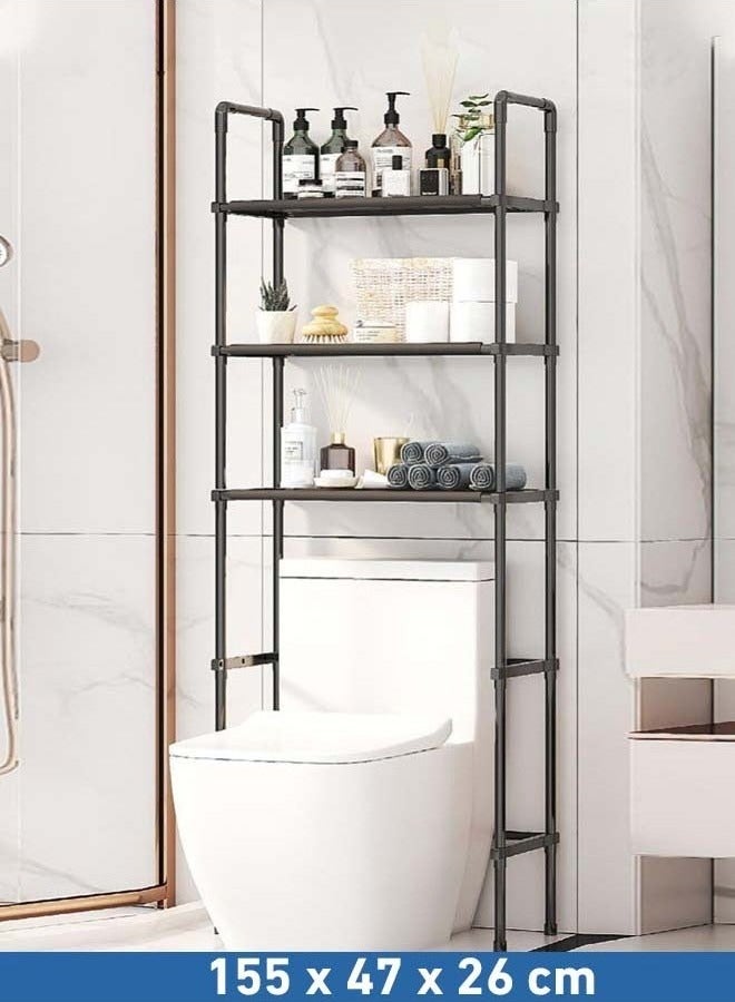 XiuWoo Bathroom Organizer Over The Toilet Storage 3-Tier Bathroom Shelves Over Toilet Shelf Above Toilet Storage Rack Freestanding Bathroom Space Saver with Adjustable Shelves and Baskets Black - Image 1