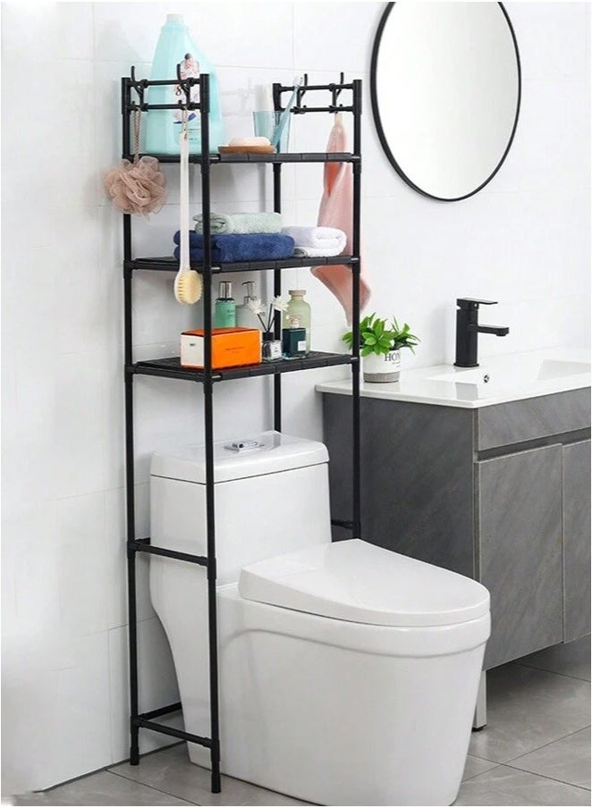 XiuWoo Bathroom Organizer Over The Toilet Storage 3-Tier Bathroom Shelves Over Toilet Shelf Above Toilet Storage Rack Freestanding Bathroom Space Saver with Adjustable Shelves and Baskets Black - Image 4