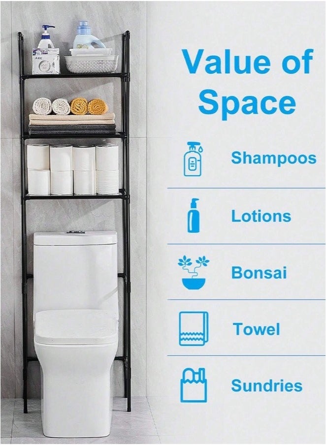XiuWoo Bathroom Organizer Over The Toilet Storage 3-Tier Bathroom Shelves Over Toilet Shelf Above Toilet Storage Rack Freestanding Bathroom Space Saver with Adjustable Shelves and Baskets Black - Image 5