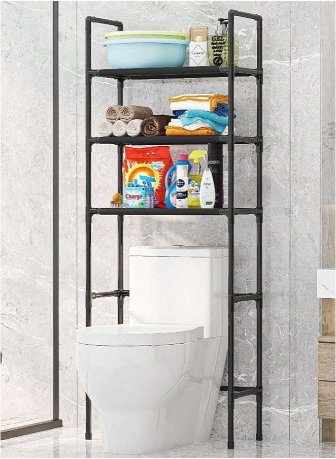 XiuWoo Bathroom Organizer Over The Toilet Storage 3-Tier Bathroom Shelves Over Toilet Shelf Above Toilet Storage Rack Freestanding Bathroom Space Saver with Adjustable Shelves and Baskets Black - Image 3