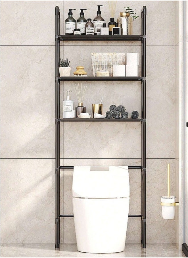 XiuWoo Bathroom Organizer Over The Toilet Storage 3-Tier Bathroom Shelves Over Toilet Shelf Above Toilet Storage Rack Freestanding Bathroom Space Saver with Adjustable Shelves and Baskets Black - Image 2