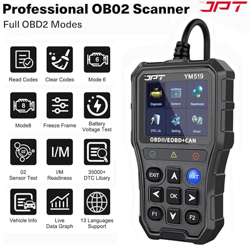 JPT OBD2 Scanner with Battery Tester – Universal Car Diagnostic Tool for Check Engine Light, Live Data, Emissions Readiness, Fault Code Reader, Plug & Play, Supports All OBDII Vehicles - Image 2