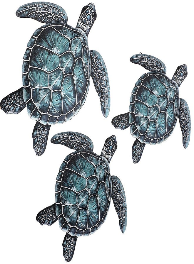 Novabright 3 Sizes Wooden Sea Turtle Wall Decor Rustic Farmhouse Ocean Turtle Wall Art Vintage Beach Ocean Hanging Decoration for Bathroom Bedroom Living Room Kitchen Garden Outdoor Indoor(Teal) - Image 1