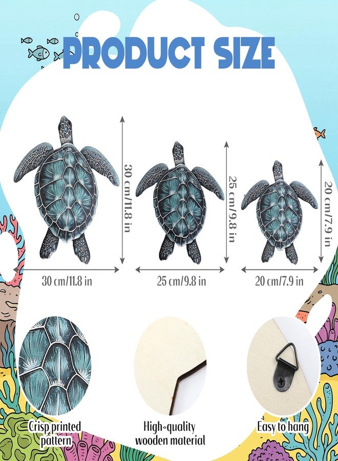 Novabright 3 Sizes Wooden Sea Turtle Wall Decor Rustic Farmhouse Ocean Turtle Wall Art Vintage Beach Ocean Hanging Decoration for Bathroom Bedroom Living Room Kitchen Garden Outdoor Indoor(Teal) - Image 2