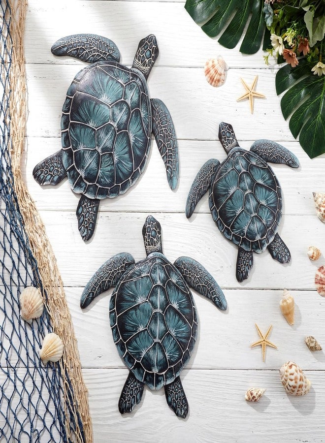 Novabright 3 Sizes Wooden Sea Turtle Wall Decor Rustic Farmhouse Ocean Turtle Wall Art Vintage Beach Ocean Hanging Decoration for Bathroom Bedroom Living Room Kitchen Garden Outdoor Indoor(Teal) - Image 4