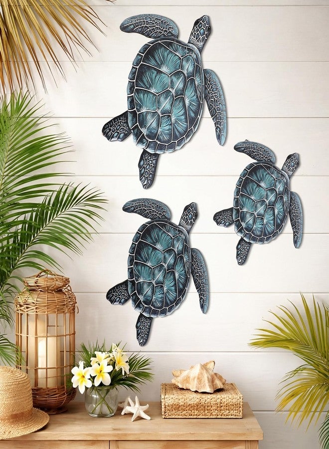 Novabright 3 Sizes Wooden Sea Turtle Wall Decor Rustic Farmhouse Ocean Turtle Wall Art Vintage Beach Ocean Hanging Decoration for Bathroom Bedroom Living Room Kitchen Garden Outdoor Indoor(Teal) - Image 5