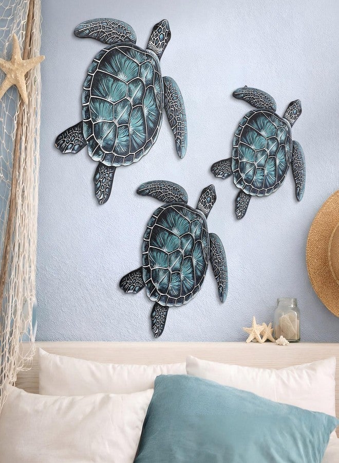 Novabright 3 Sizes Wooden Sea Turtle Wall Decor Rustic Farmhouse Ocean Turtle Wall Art Vintage Beach Ocean Hanging Decoration for Bathroom Bedroom Living Room Kitchen Garden Outdoor Indoor(Teal) - Image 3