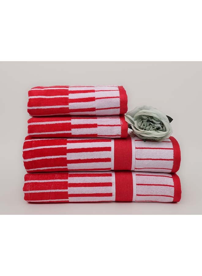 White Rose Towel 4 Piece Bathroom  Set - SPRING COLLECTION - 450 GSM - 100% Cotton Velour - 2 Bath  70X140 cm & 2 Hand  50x90 cm -MultiColour - Modern Stripe Design - Luxury Touch - Extra Absorbent  - Image 1