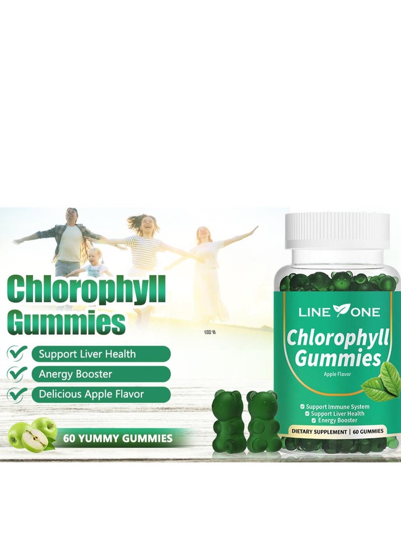 Chlorophyll Gummy With Ashwagandha,Potassium  Support Immune System Support Liver Health Energy Booster Dietary Supplement Apple Flavor 60 Gummies