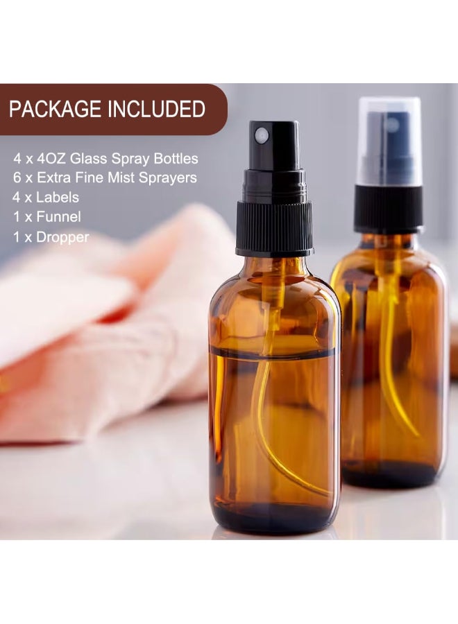 LANBEAUTIFY 4 oz Amber Glass Spray Bottles Small Empty Fine Mist Spray Bottle for Essential OilFace Mini Dark Spray Bottles withIncluded 6 Sprinkler 1Funnels1 Droppers 4 Labels - Image 4