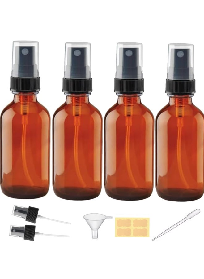 LANBEAUTIFY 4 oz Amber Glass Spray Bottles Small Empty Fine Mist Spray Bottle for Essential OilFace Mini Dark Spray Bottles withIncluded 6 Sprinkler 1Funnels1 Droppers 4 Labels - Image 2