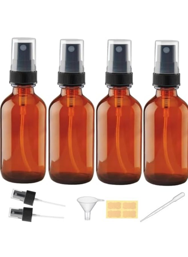LANBEAUTIFY 4 oz Amber Glass Spray Bottles Small Empty Fine Mist Spray Bottle for Essential OilFace Mini Dark Spray Bottles withIncluded 6 Sprinkler 1Funnels1 Droppers 4 Labels - Image 1