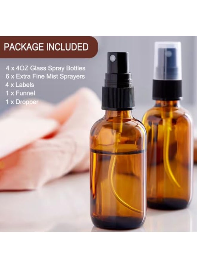 LANBEAUTIFY 4 oz Amber Glass Spray Bottles Small Empty Fine Mist Spray Bottle for Essential OilFace Mini Dark Spray Bottles withIncluded 6 Sprinkler 1Funnels1 Droppers 4 Labels - Image 3