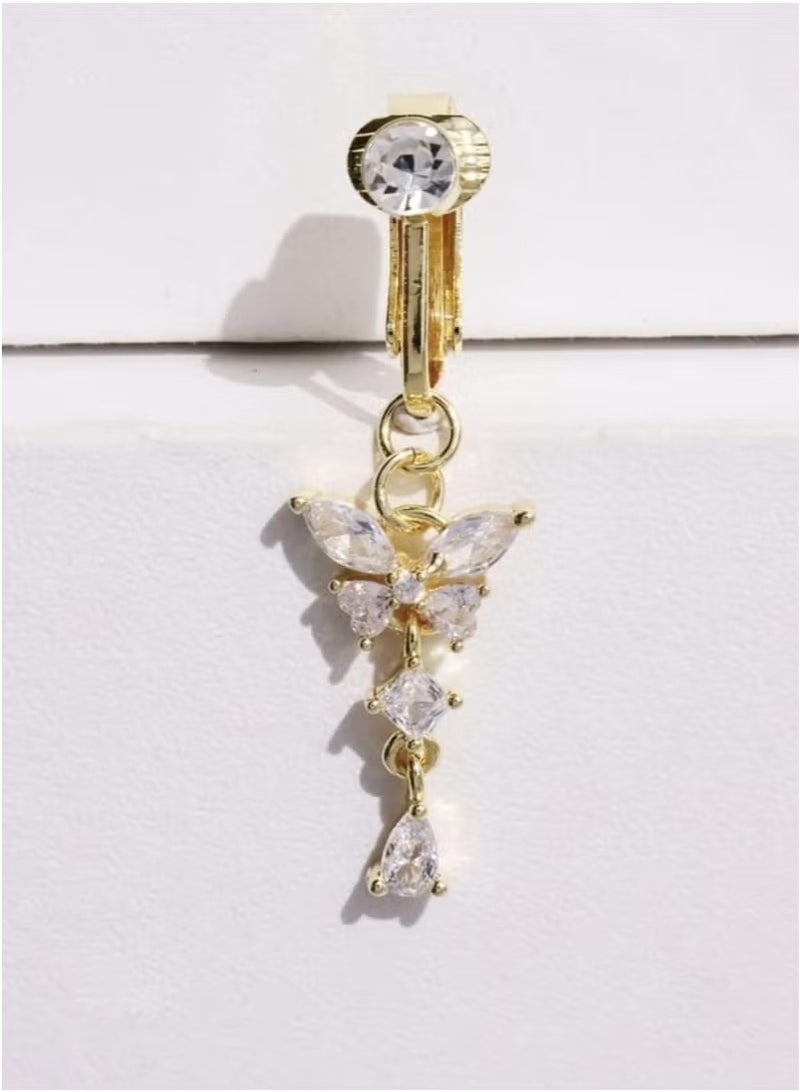 خاتم ثقب زر البطن المزيف بتصميم فراشة وردية للنساء مجوهرات نحاسية - Image 3