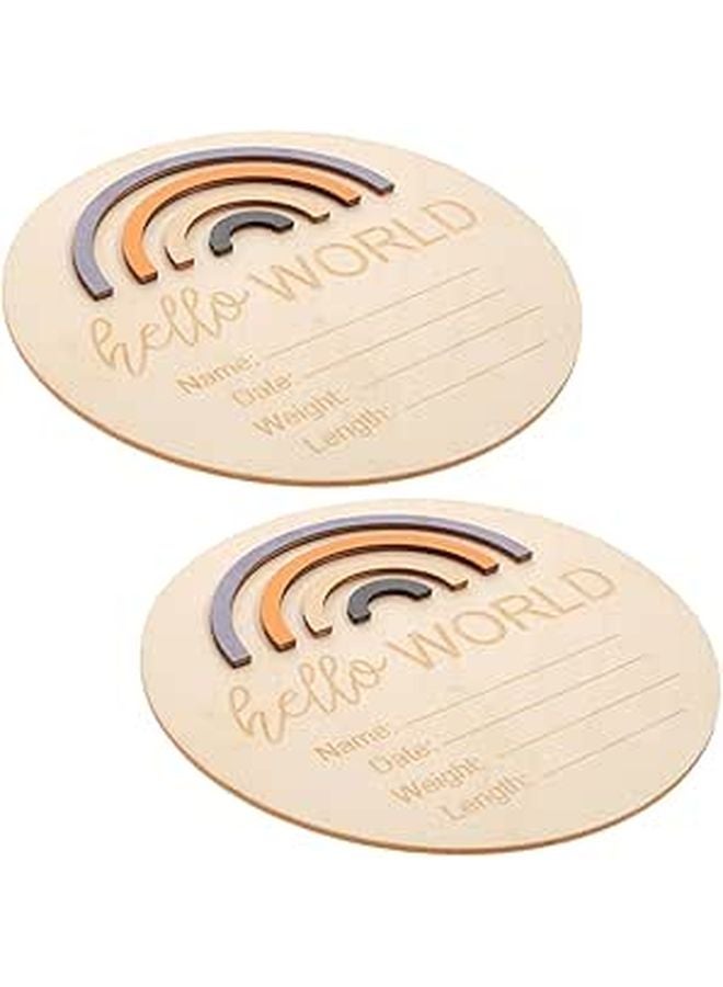 Wooden Baby Announcement Sign Set 2 Pieces Round Newborn Birth Card Home Decor - Image 1