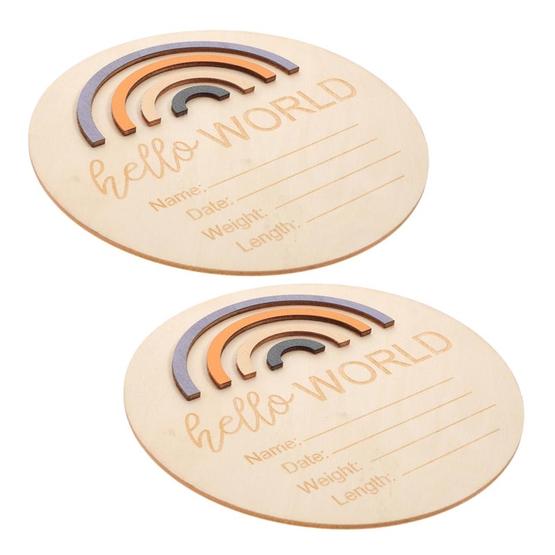 Wooden Baby Announcement Sign Set 2 Pieces Round Newborn Birth Card Home Decor - Image 2