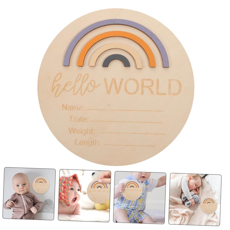 Wooden Baby Announcement Sign Set 2 Pieces Round Newborn Birth Card Home Decor - Image 4