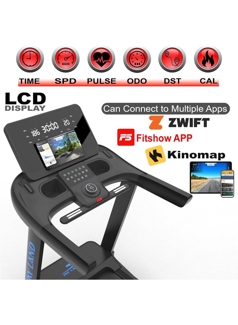 سكاي لاند جهاز المشي SKY LAND 7 HP - جهاز جري قابل للطي، خيارات محرك تيار متردد/تيار مستمر، بلوتوث، ميل تلقائي (20%)، أقصى وزن للمستخدم 150 كجم، سرعة 22 كم/ساعة - للاستخدام المنزلي وشبه التجاري - Image 2