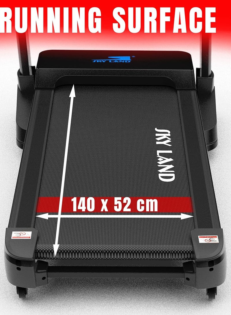سكاي لاند جهاز المشي SKY LAND 7 HP - جهاز جري قابل للطي، خيارات محرك تيار متردد/تيار مستمر، بلوتوث، ميل تلقائي (20%)، أقصى وزن للمستخدم 150 كجم، سرعة 22 كم/ساعة - للاستخدام المنزلي وشبه التجاري - Image 4
