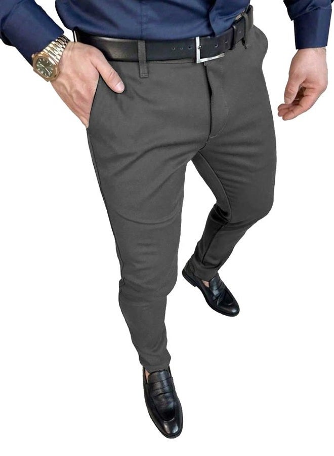 PLEPAN Men's Stretch Dress Pants Slim Fit Chino Casual Slacks Expandable Waist Golf Pant Tapered, Dark Gray, XXL - Image 1