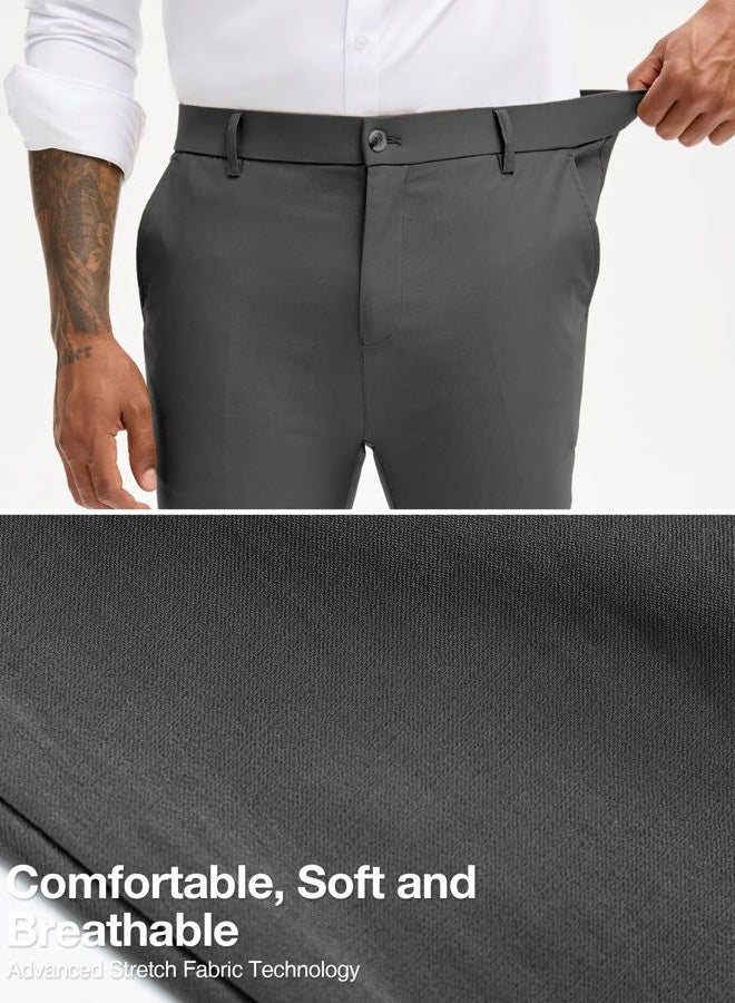 PLEPAN Men's Stretch Dress Pants Slim Fit Chino Casual Slacks Expandable Waist Golf Pant Tapered, Dark Gray, XXL - Image 5