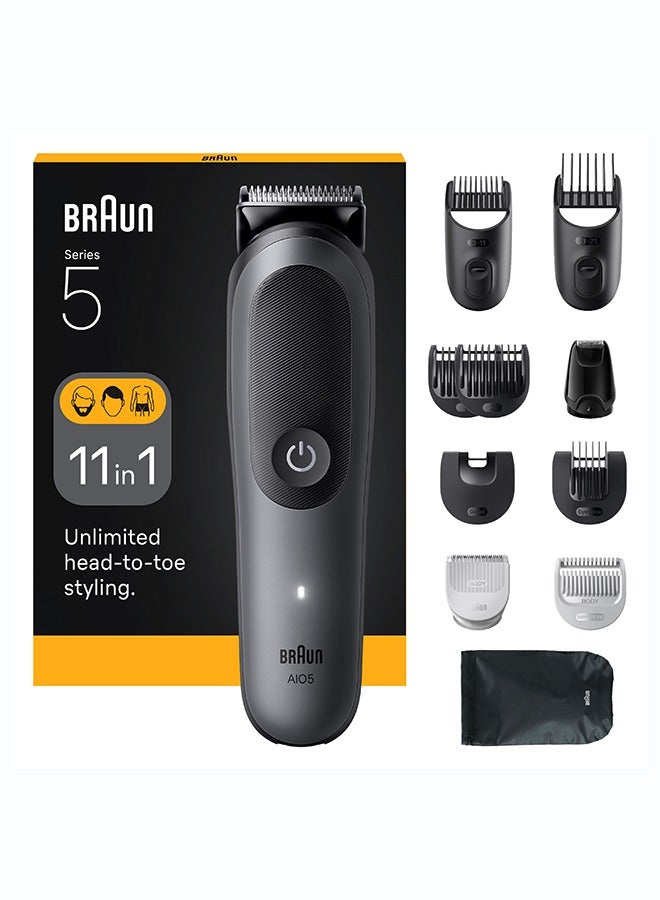 BRAUN All-in-One Kit Series 5, 11in1 Grooming, Ultra Sharp Blade, SkinGuard, AIO5560 Dark Grey - Image 1