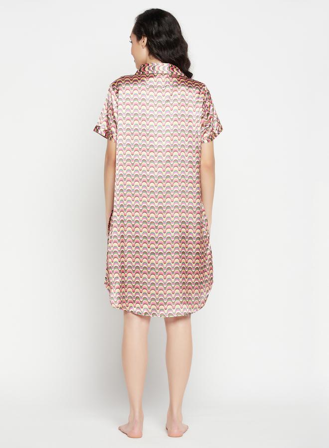 Clovia All-Over Print Half-Button Front Satin Nightdress - Image 4