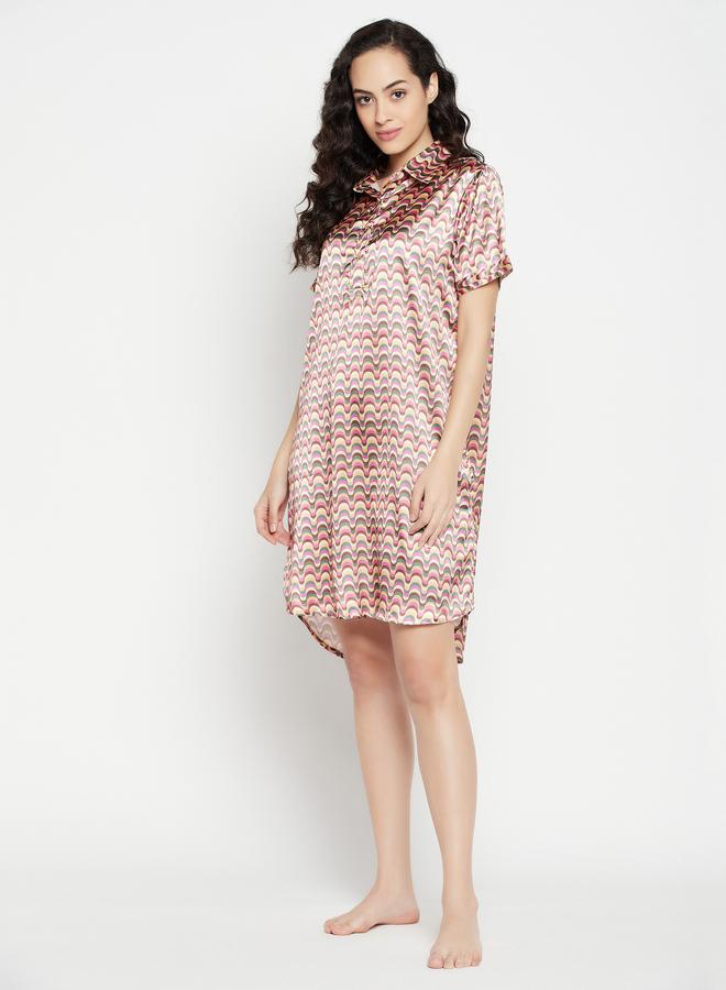 Clovia All-Over Print Half-Button Front Satin Nightdress - Image 2