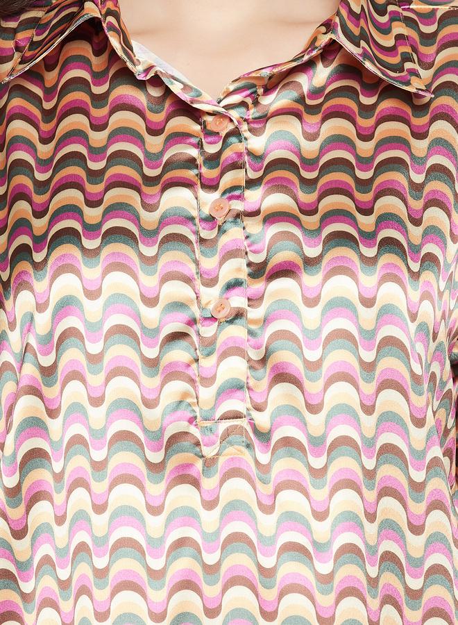 Clovia All-Over Print Half-Button Front Satin Nightdress - Image 5