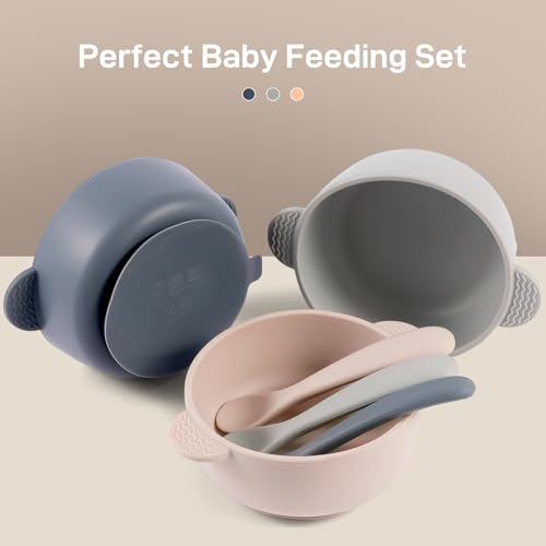 Eascrozn Silicone Baby Feeding Set 3 Pack Baby Bowls with Suction and 3 Pack Baby Spoons for Babies Toddlers Kids BPA Free Baby Utensils Feeding Supplies Microwave and Dishwasher Safe - Image 3