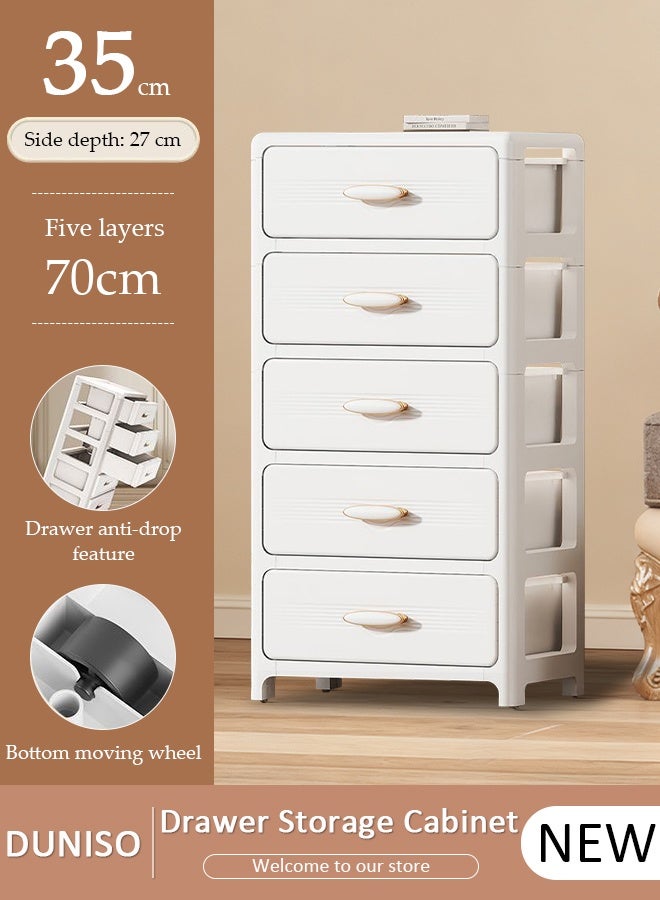 DUNISO 5 Layers Drawer Storage Cabinet Drawer Plastic Containers Box with Wheels 35CM Wide Slit Cabinet Drawer Unit Multipurpose Drawer Storage Organizer for Kitchen Bedroom Bathroom and Living Room - Image 1