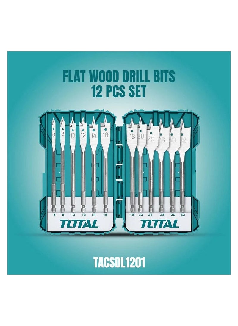 TOTAL Wood Bit 12 Pcs Flat Wood Drill Bits Set -TACSDL1201  - Image 1