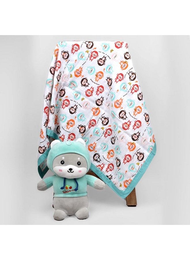 MOM'S HOME Baby 4 Layer Muslin Dohar 100X100 Cm ; 03 Years ; Monkey  - Image 4