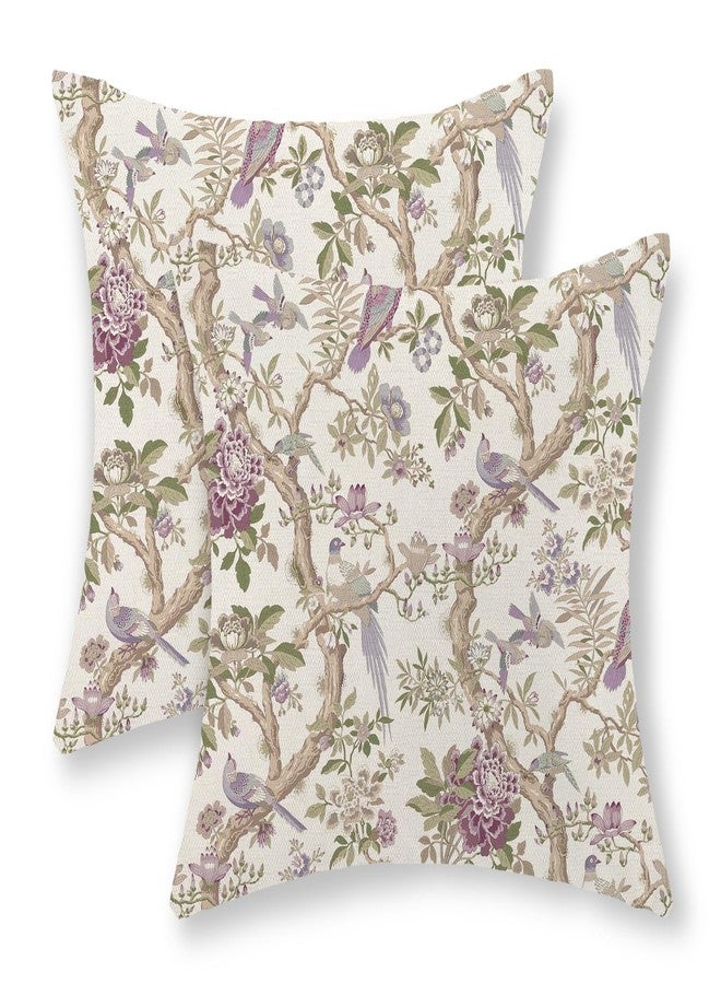 GOLIANDA Chinoiserie Pillow Covers 18x18 Set of 2 Purple Green Floral Bird Throw Pillows Vintage Flowers Bird Decorative Pillow Cases Outdoor Chinoiserie Decor Farmhouse Cushion Case for Couch Sofa - Image 1