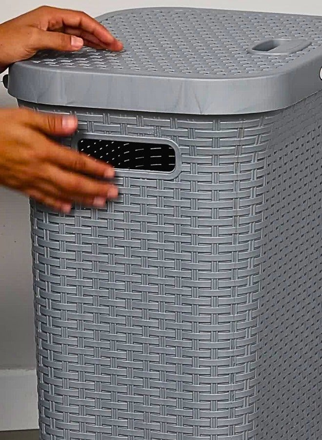 Chase Up Laundry Basket with Lid, Grey, 50L Capacity - Image 3