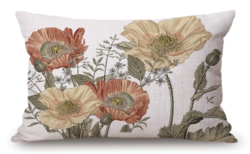 Solekla Vintage Flowers Pillow Cover Rustic Cotton Linen Decorative Rectangle Throw Pillow Cover 12x20 Inch for Sofa Couch Decoration - Image 1