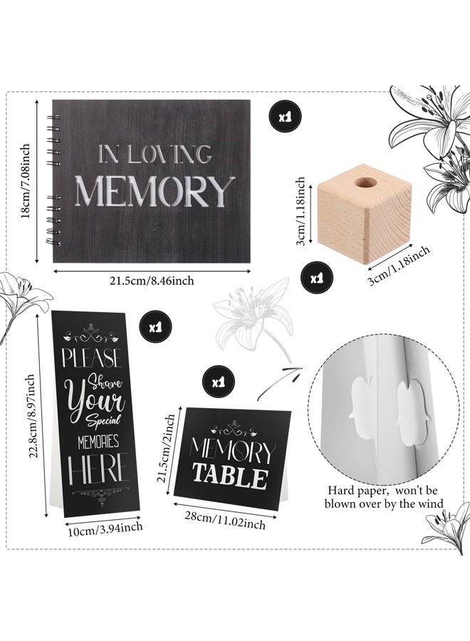 Fumete 66 Pcs Funeral Guest Book Set Funeral Memorial Card Box Share a Memory Card Guest Book Pen Wooden Pen Holder Memory Table Signs Funeral Decorations Memory Signs for Funerals Farewell (Black) - Image 3