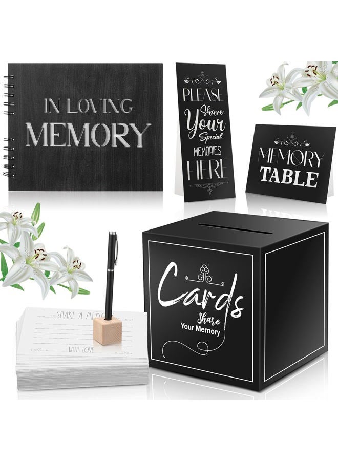 Fumete 66 Pcs Funeral Guest Book Set Funeral Memorial Card Box Share a Memory Card Guest Book Pen Wooden Pen Holder Memory Table Signs Funeral Decorations Memory Signs for Funerals Farewell (Black) - Image 1