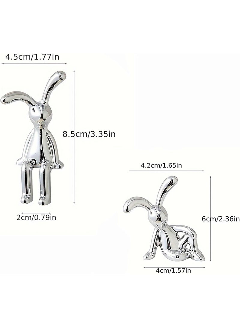 Set of 2 Rabbit Car Ornaments, Light Luxury Ornaments Cute Car Interiors, 3D Long-Ear Bunny Decor with Adhesive Backing, Cute Tabletop Ornament - Image 2
