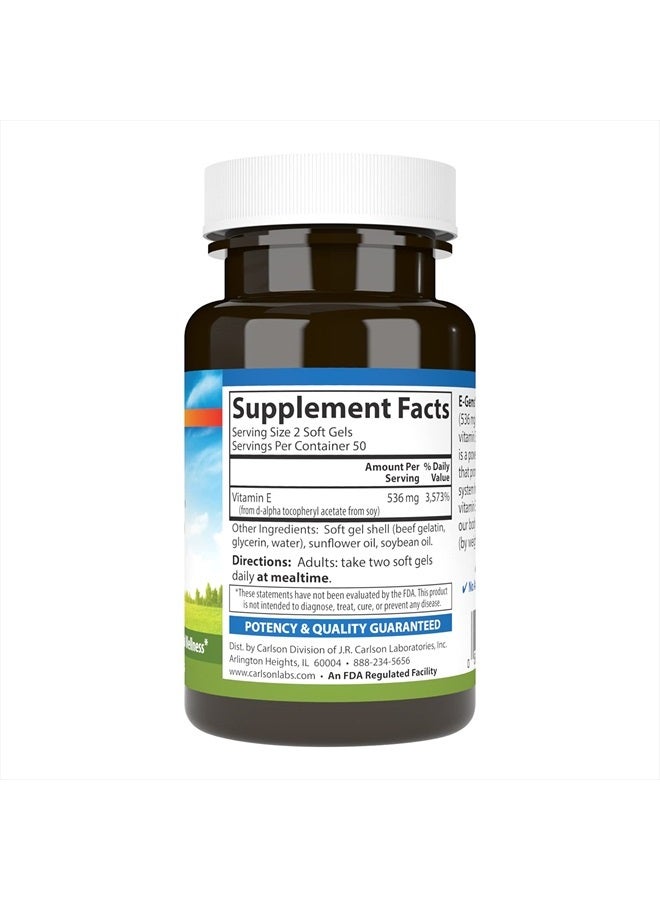 Carlson E-Gems 800 IU (536 mg), Natural-Source Vitamin E, Optimal Wellness, 50 Soft Gels - Image 2