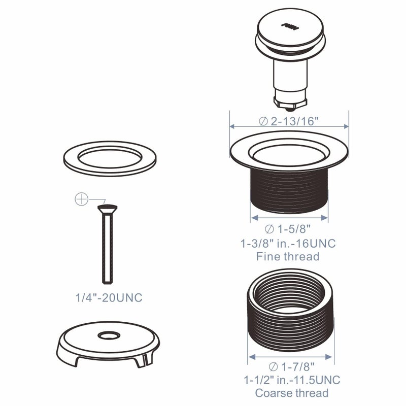 Hidrop Tub Drain Tip Toe Bathtub Drain Conversion Kit Assembly  Brushed Nickel Replacement Bath Drain Trim Kit With Single Hole Overflow Faceplate And Universal Fine/Coarse Thread Assembly - Image 5