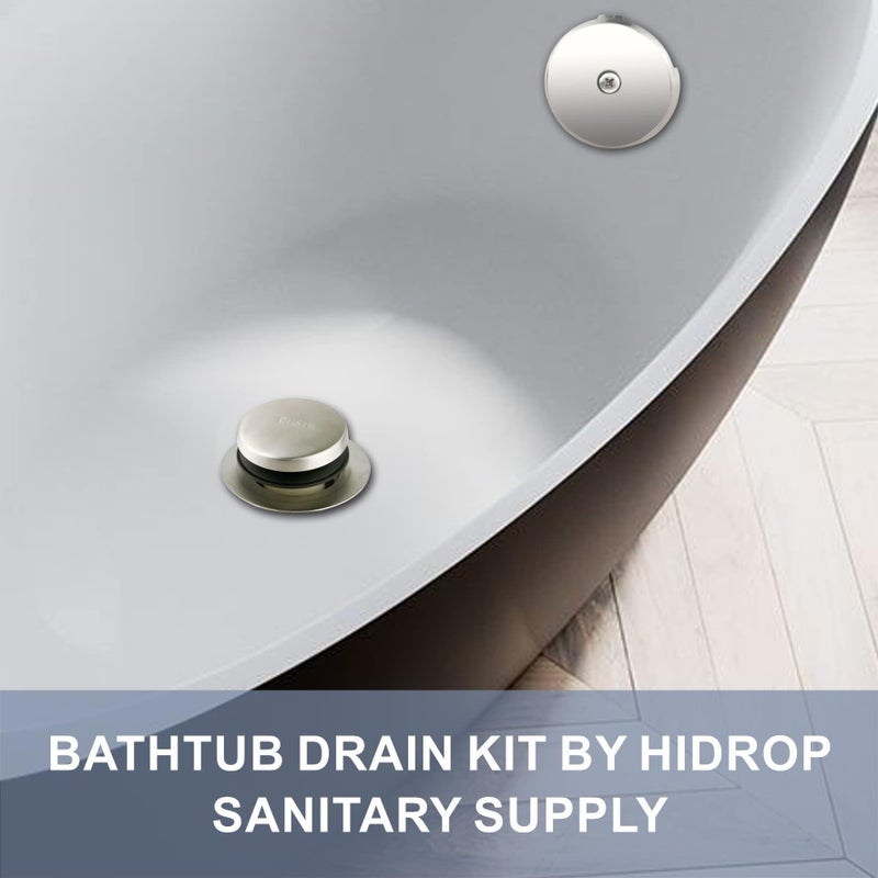 Hidrop Tub Drain Tip Toe Bathtub Drain Conversion Kit Assembly  Brushed Nickel Replacement Bath Drain Trim Kit With Single Hole Overflow Faceplate And Universal Fine/Coarse Thread Assembly - Image 2