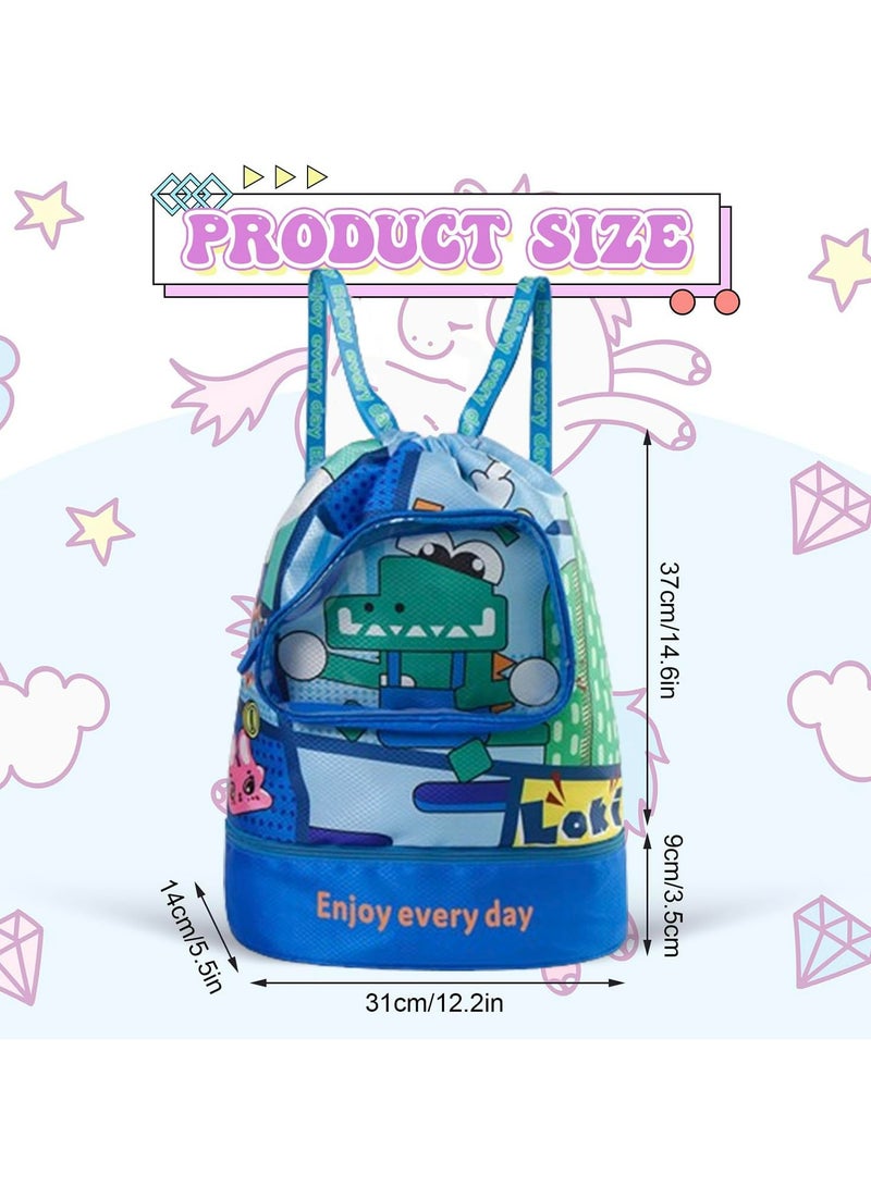 CMGTYYD. حقيبة ظهر للأطفال للسباحة الجافة والمبللة، حقيبة ظهر برباط مقاوم للماء، حقيبة ظهر للسباحة على الشاطئ مع مقصورة للأحذية، حقيبة سباحة للبنين والبنات، حقيبة ظهر رياضية للأطفال للسباحة، - Image 2